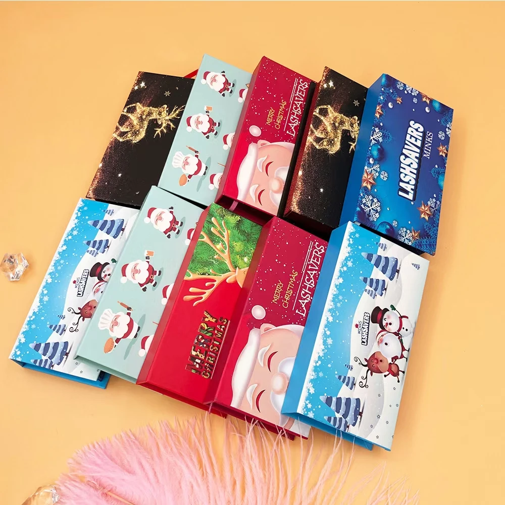 

RTS Christmas unique eyelash private label packaging custom box empty eyelash packaging box with tray