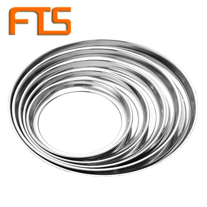 

FTS serving tray round food sets catering custom metal silver restaurant stainless steel wholesale mirror tray