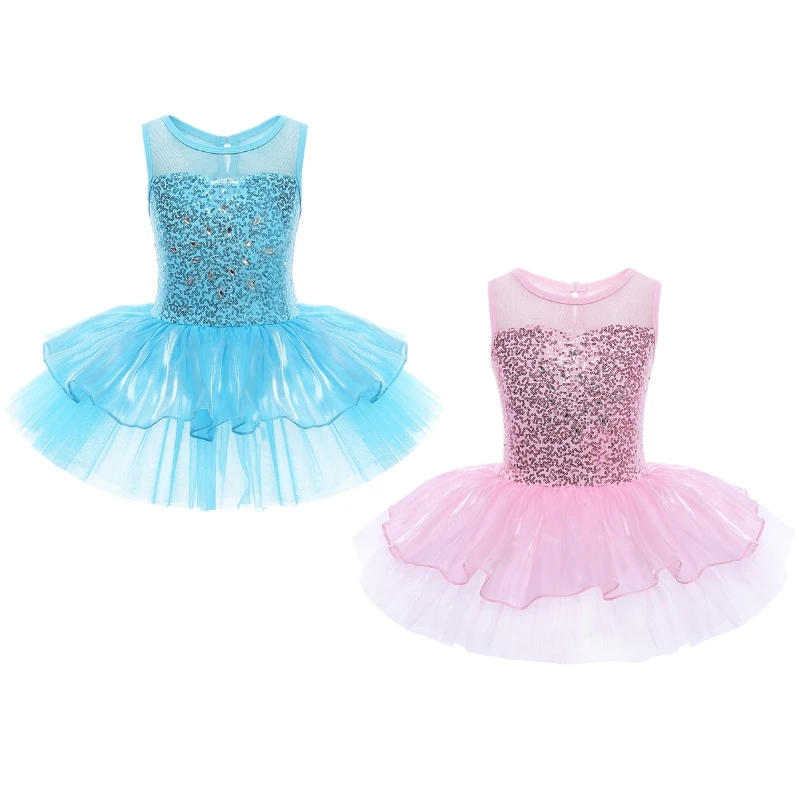 

Fashion Girls Ballerina Dancewear Costumes Sequined Gymnastic Leotard Tutu Princess Dress