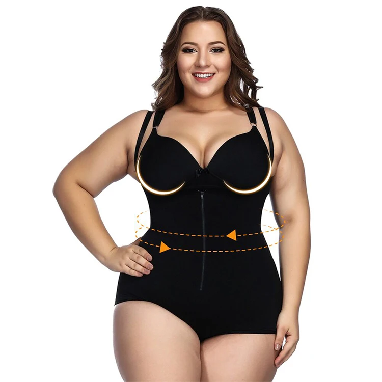 

Women's Plus Size Lace Invisible One Piece Deep V Bodysuit with Straps, As shown