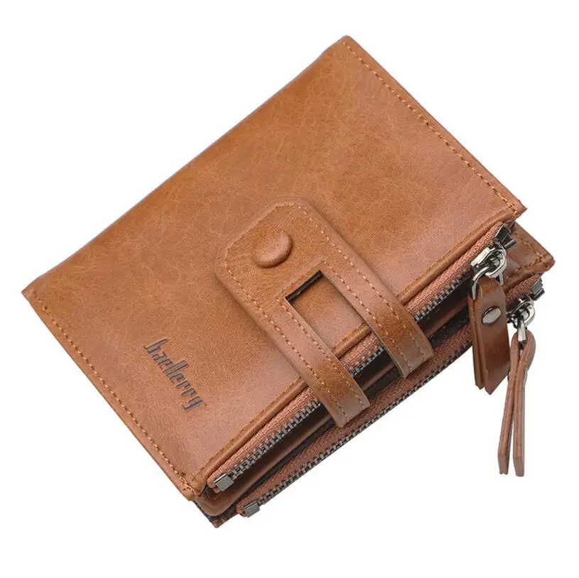 

Baellerry New style 3 colors In Stock PU leather Short Section double zippers slim men's wallet,Male Card Holder Case coin purse, Black,brown,khaki