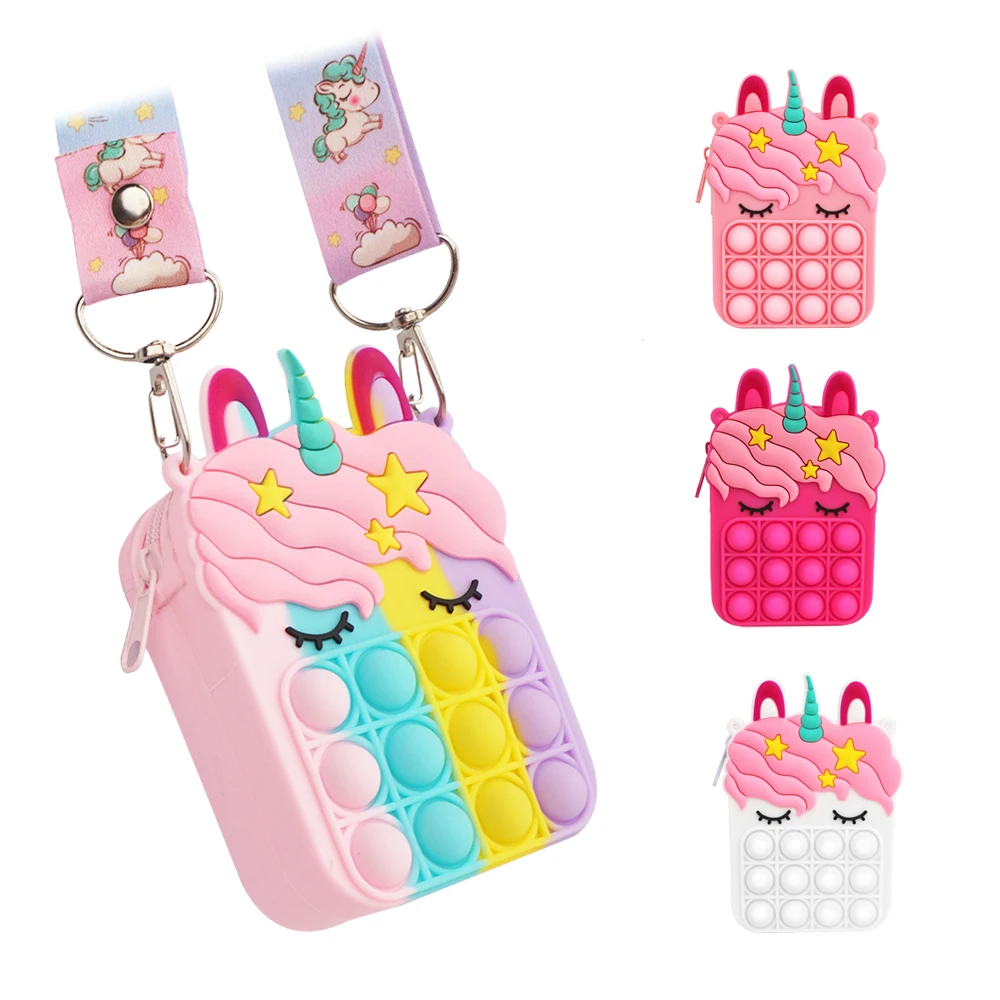 

Silicone Lovely Shoulder Bag Handbag Push Pop Bubble Unicorn Purse for Girls, Colorful