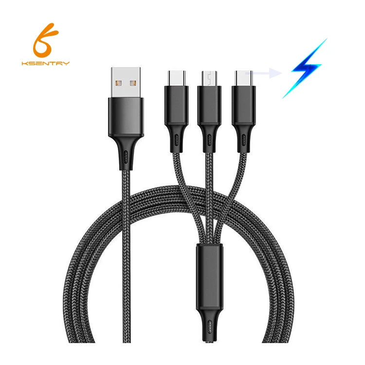 

Nylon braided 3a OD 3.8 mini usb to micro 3 1 usb cable, Black gold blue silver