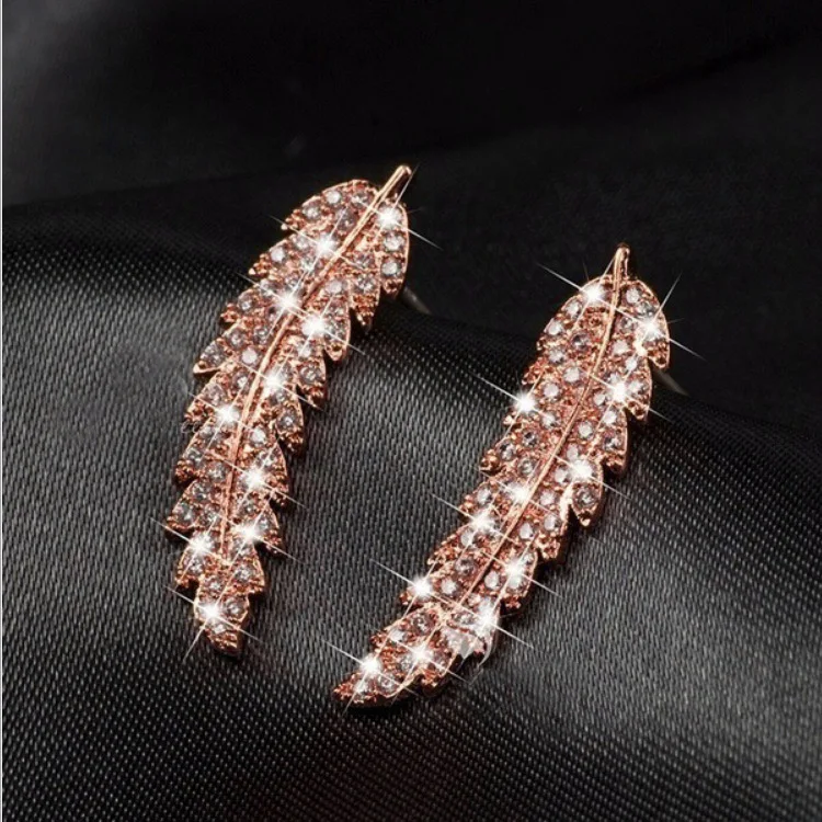 

Fashion lady small fresh micro-set zircon gold silver leaf earrings jewelry