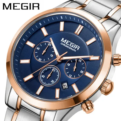 

MEGIR 2150 new design guangzhou man quartz watch vive Stainless steel band 3 dials date display all type business watch set