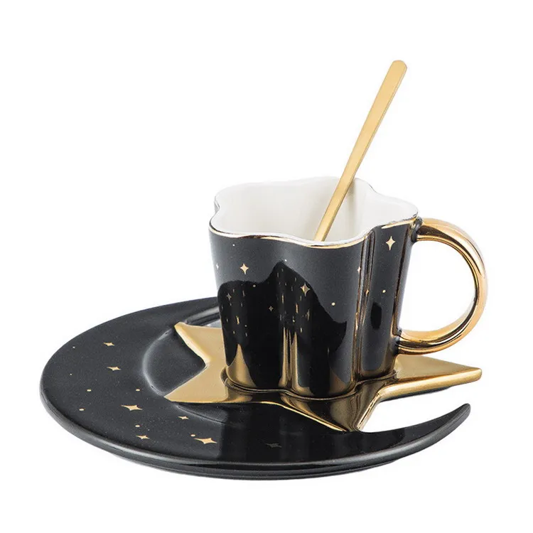 

luxury star moon coffee mug set with tray, Mix color