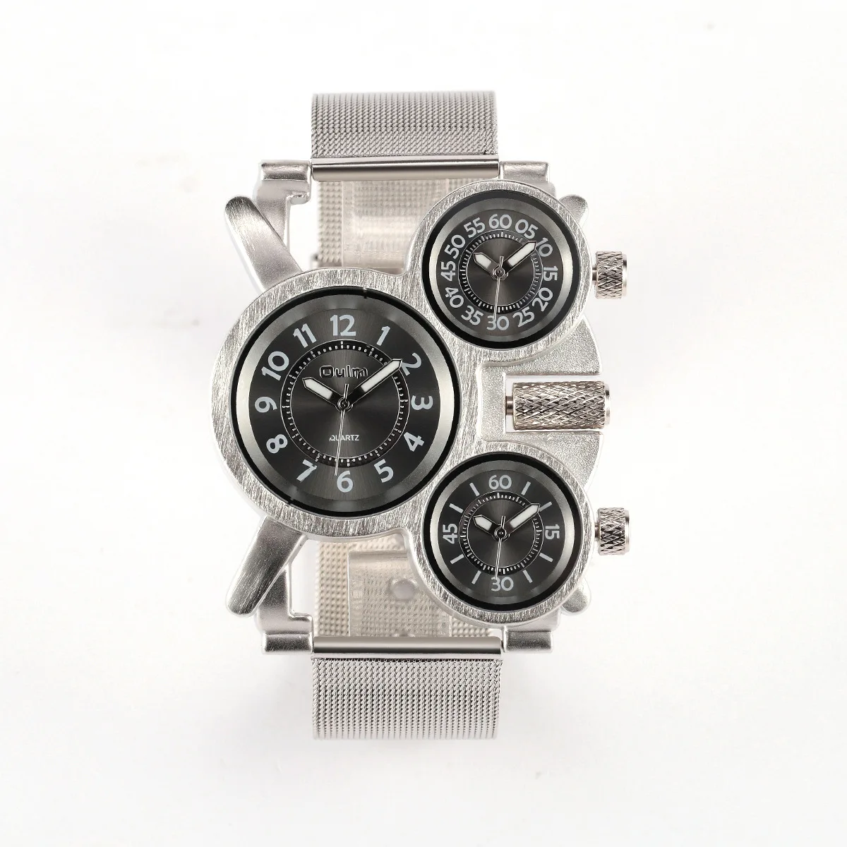 

2021 new army watch big head 3 time zone japanese movement sports quartz clock silver luxury men stainless steel watch