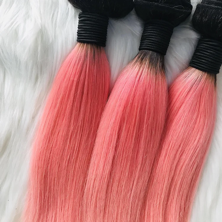 

10A 12A Ombre Hair Bundles Brazilian Virgin Remy Straight Weave Human Hair Bundles Pink color Factory Promotional Pretty Quality