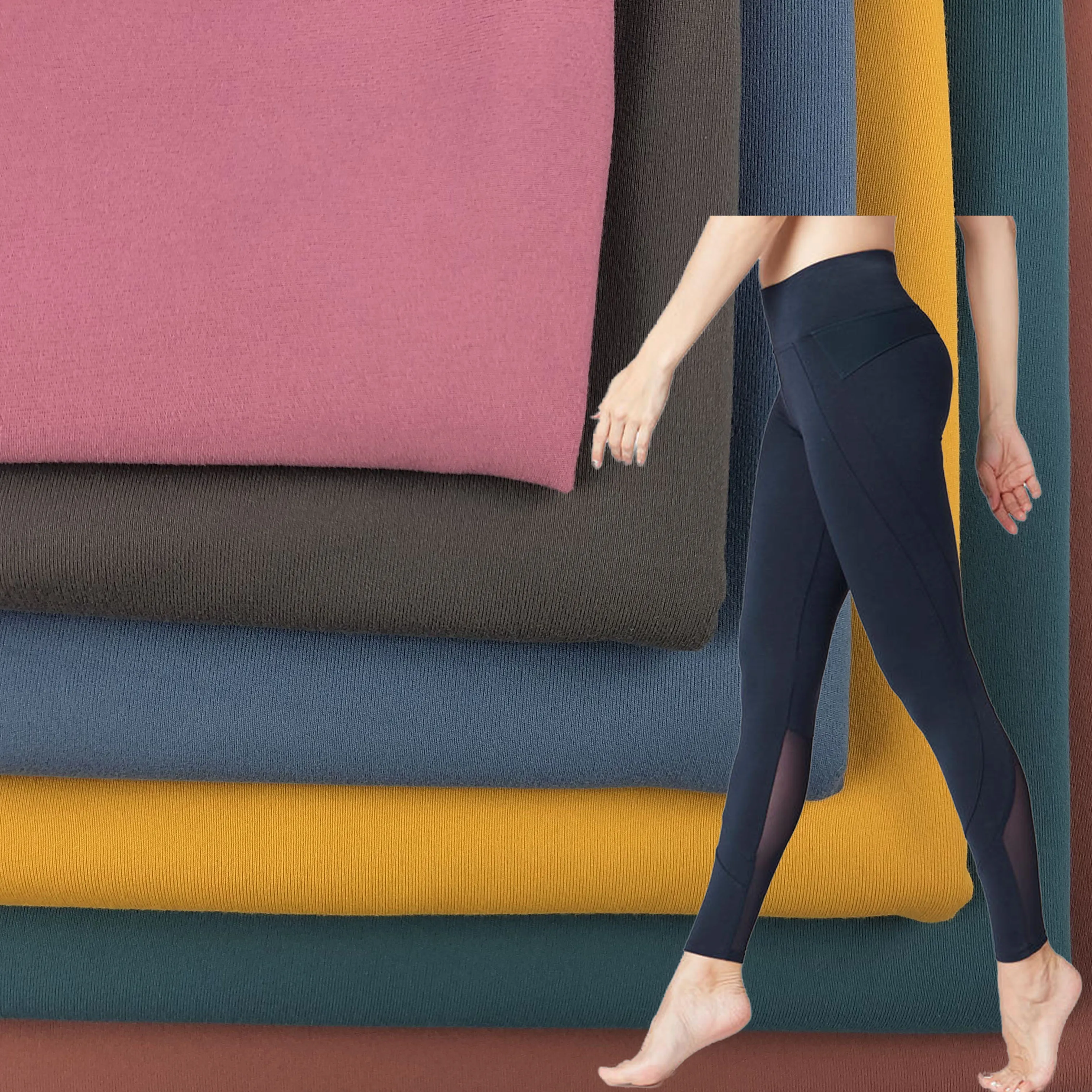 Polyester Four Way Spandex Plain Dyed Double Faced Brush Fabric for Sports Leggings