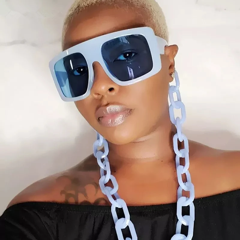 

2021 Trendy Oversized Square Pink Sun Glasses Shades Vintage Fashion Rope Chain Strap Sunglasses For Women, Custom colors