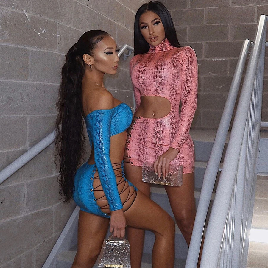 

2021 New Arrivals Autumn Skinny Long Sleeve Bandage Hollow Out Stylish Sexy Dress Women Casual Dresses