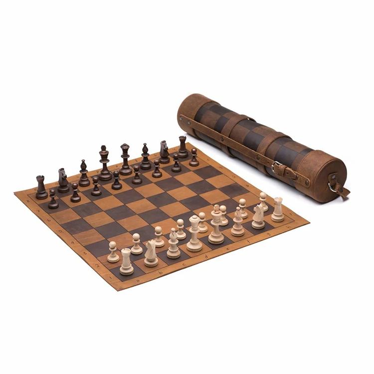 

travel portable luxury leather roll chess board pieces game set, Brown,black,gray or custom color