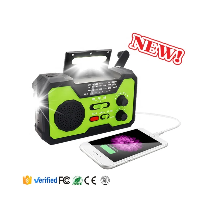 

Hot sell hand crank emergency rechargebale led flashlight lighting NOAA FM AM weather portable radio, Customized