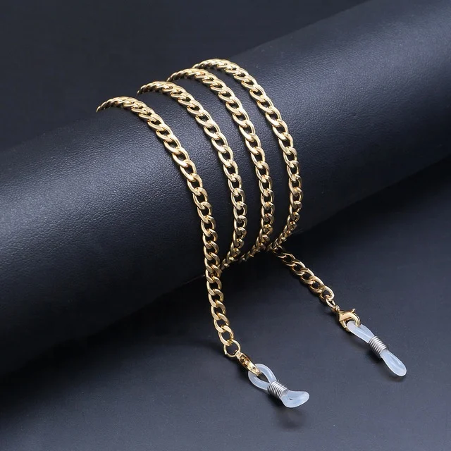 

Hip hop fashion jewelry metal Cuban link anti-skid sunglasses chains string lanyard necklace holder face masking chain strap wom