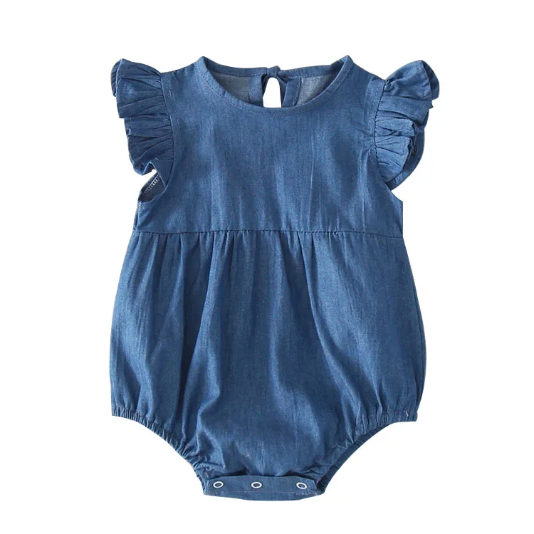 

Wholesale denim baby clothes flying sleeve baby girls' rompers baby rompers, As picture