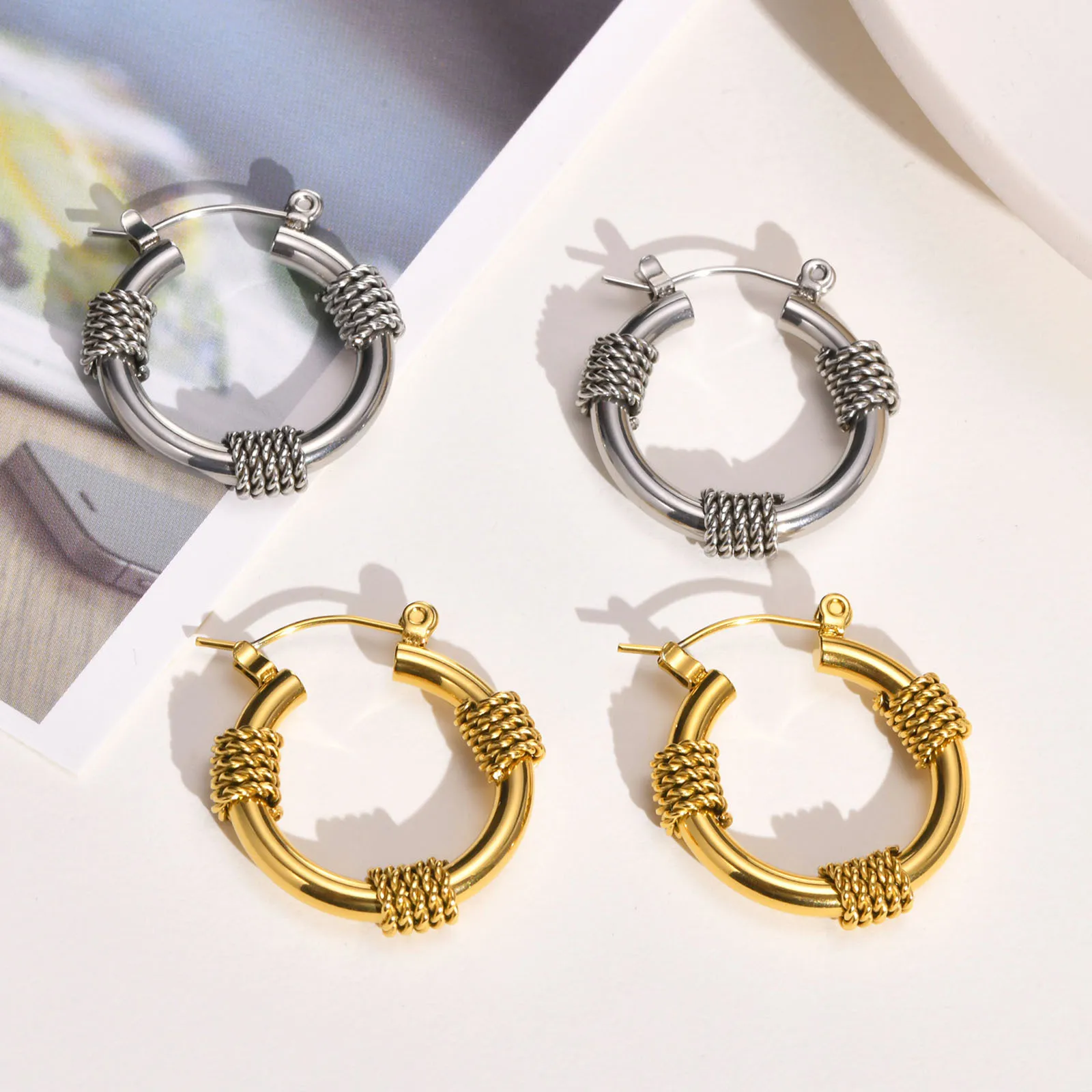 

Water Proof 316L Stainless Steel 5mm Wire PVD Gold Plating Hoop Earrings For Men and Women