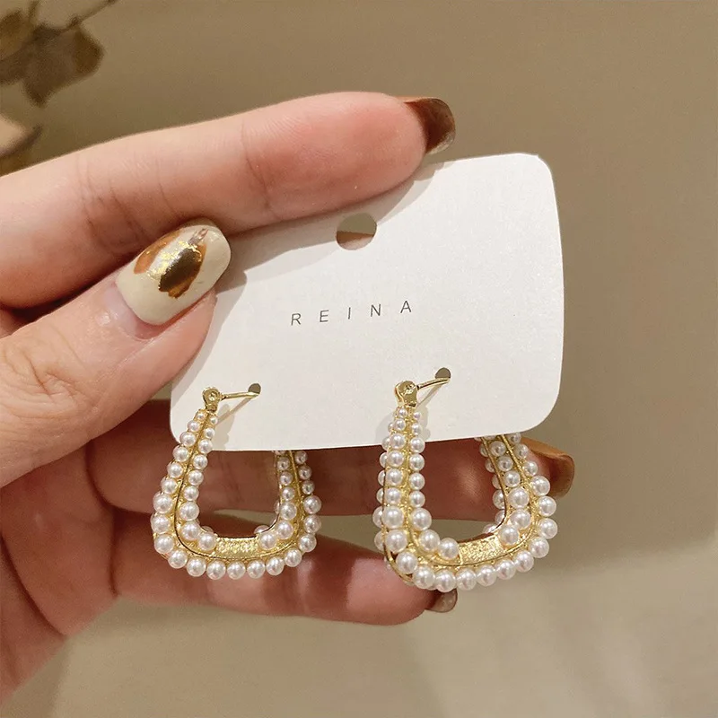 

fashion charm pearl geometric gold earrings