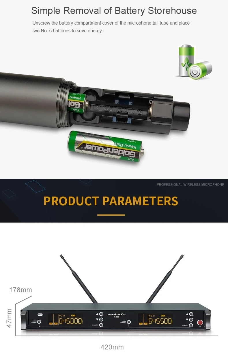 Battery Operated Uhf Dualchannel Wireless Teach Radio Microphone