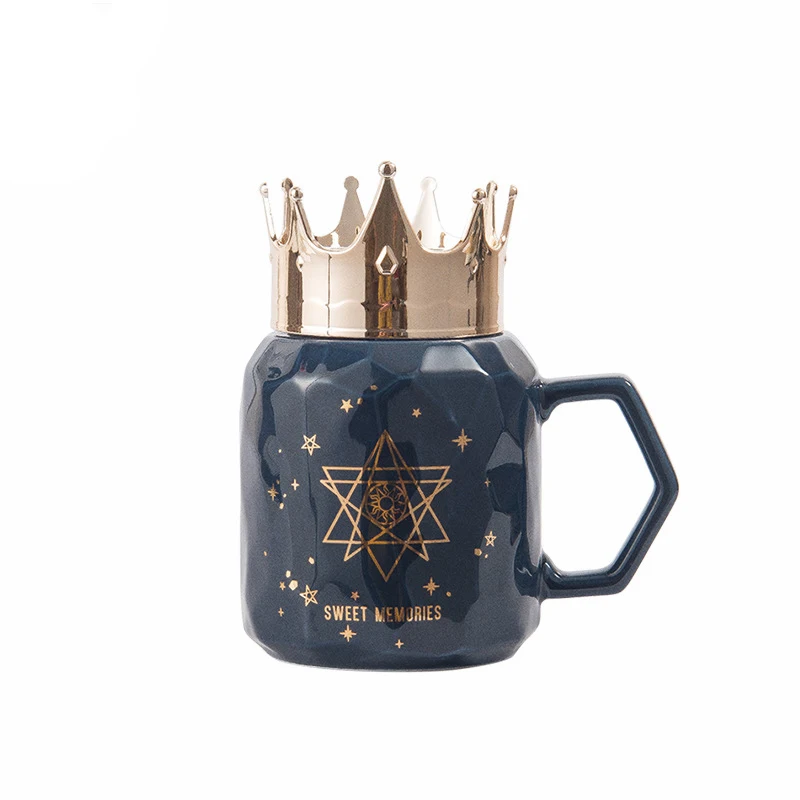 

Luxury ceramic coffee mug with crown lid, 8 designs