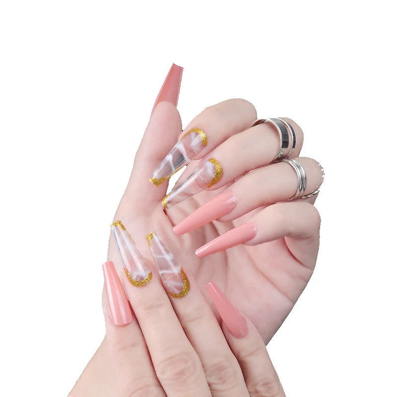 

Greencotton hot sale Long Ballerina Nails With Rhinestones Full Cover Press On Nails With Glue Artificial Fingernails