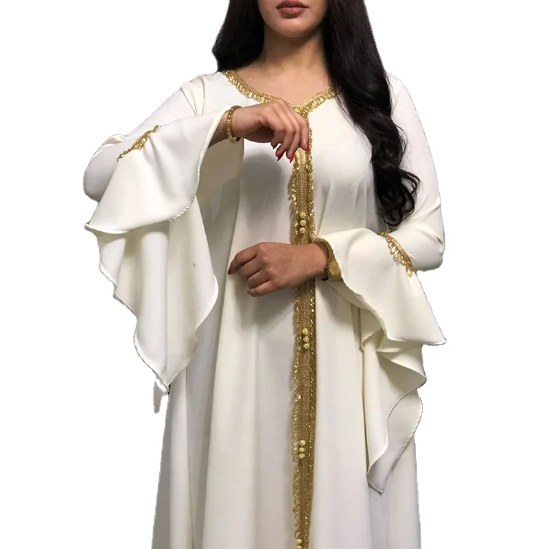 

Latest Jalabiya Designs Dubai Fashion Style kaftan farasha jalabiya maxi dress Abaya Golden Ribbon Embroidery Muslim Dress