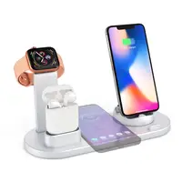 

Weluv Universal Multi QI Wireless charger 3 in 1 Dock Stand for watch airpods tablet phone silver Dropshipping Free sample