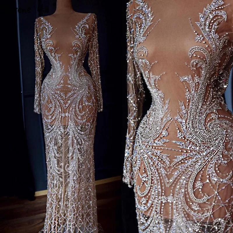 

Silver Nude Beaded Elegant Evening Dresses 2021 Serene Hill LA60775 Elegant O Neck Full Sleeves Party Long Gowns