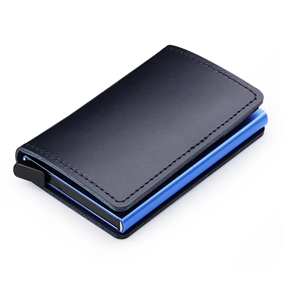 

Real Leather RFID Blocking Card Box Credit Card Bank Card Slim Wallet Portable Pouch Holder For Christmas Promotional Gifts, Black, blue, brown