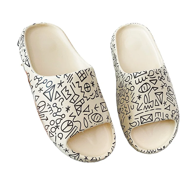 

2020 Summer Skull Slides Men's No Logo Graffiti Slippers Beige Slippers, Picture