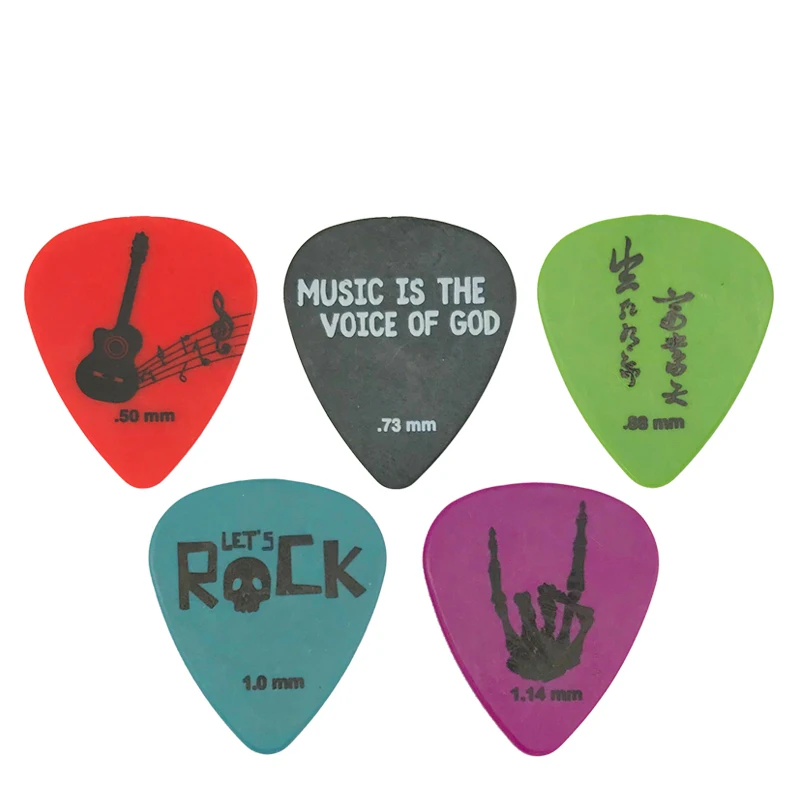 

Custom Logo Wholesale Price 0.46mm 0.71mm 1.0mm 1.2mm Grip Matt Antiskid Acetal Delrin POM Guitar Picks, Colorful