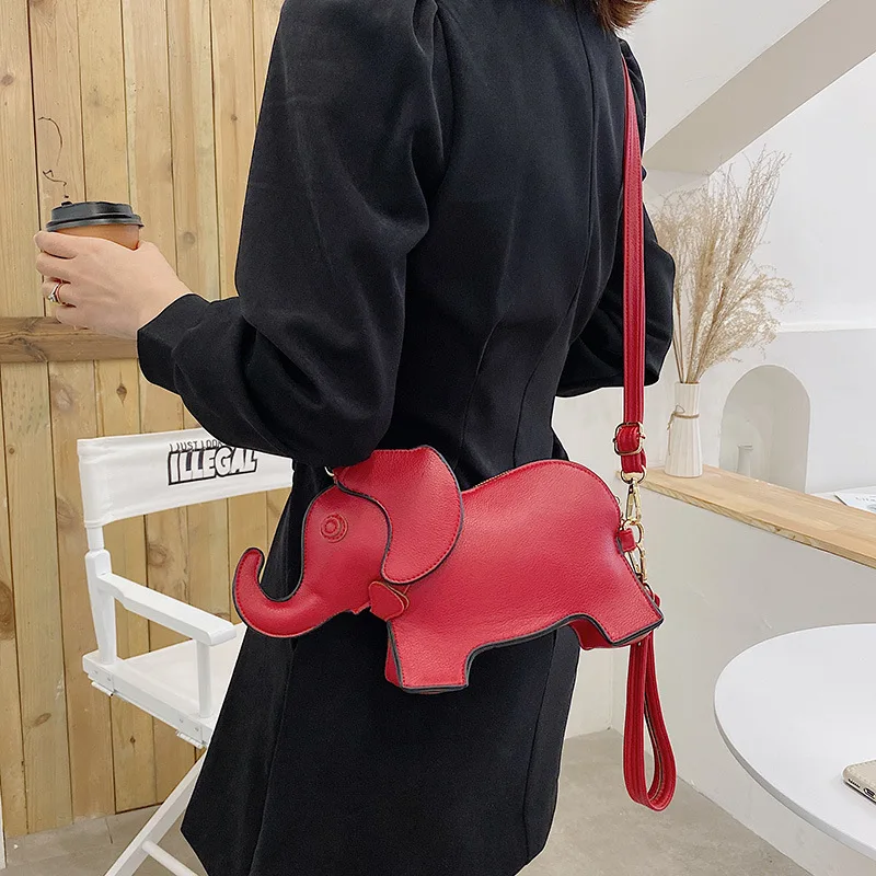 

fashion cute lovely elephant shape women clutch bags designer small pu leather ladies chain shoulder purses handbags, Red, black, golden, gray