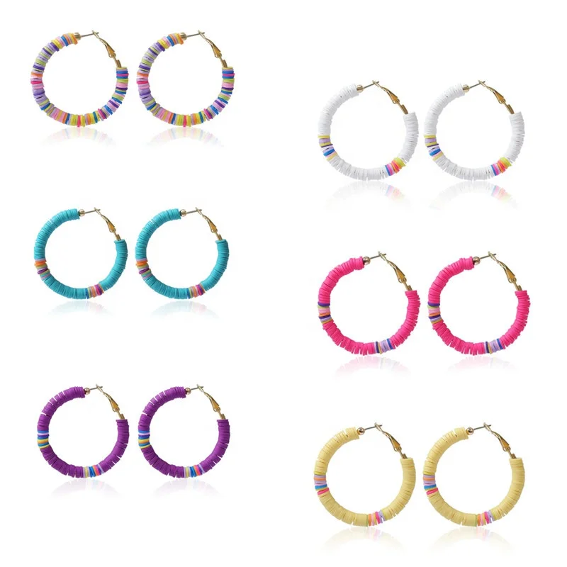 

Exaggerated Large Candy Color Round Hoop Euramerican Boho Colourful Soft pottery earring is contracted and easy earring, Picture show