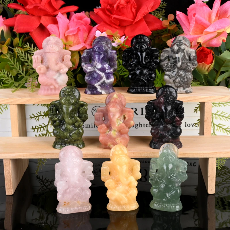 Wholesale Fengshui Crystal God Ganesha Sculpture Mixed Crystal Material Hand-Carved Engraving for Decorative Purpose
