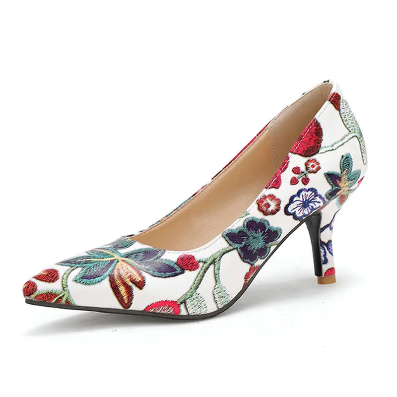 floral pointed toe pumps