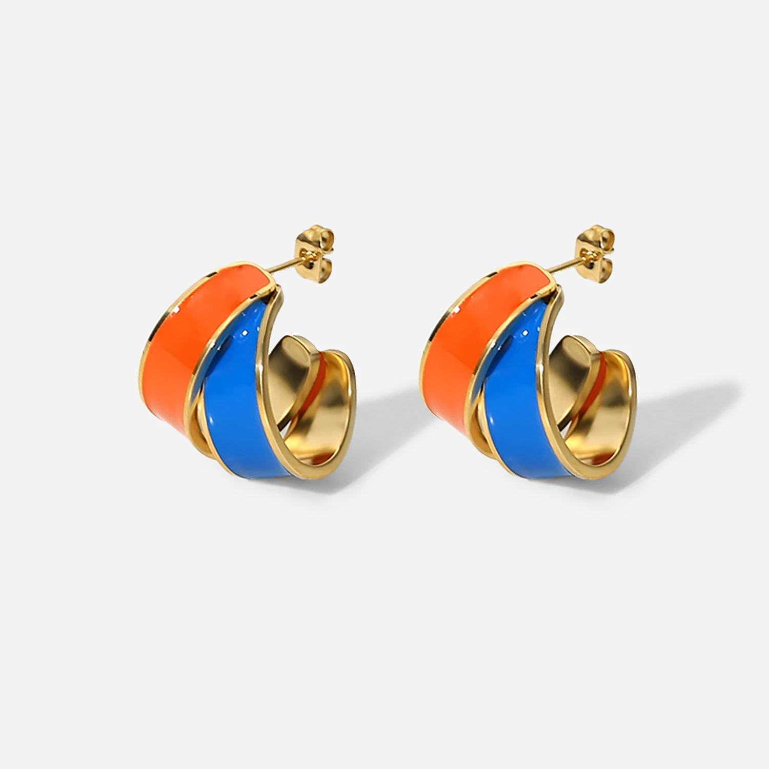 

Geometric Colorful Matching Oil Drop Stud Earrings 14K Waterproof Stainless Steel Staggered Enamel Hoop Earrings