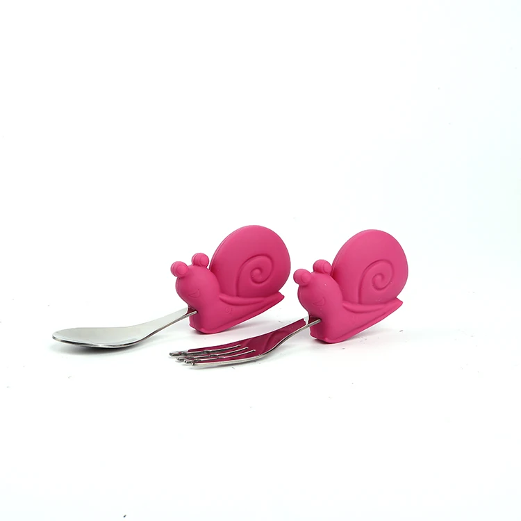 

Factory Wholesale Snail Shape Baby Food Grade Silicone Fork And Spoon Easy To Clean