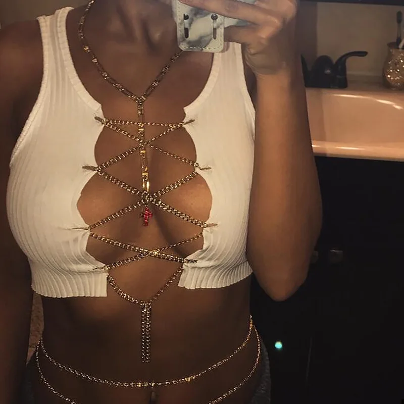 

Sexy rhinestone Chain Sleeveless Women clubewear T-shirt Cotton Women Sleeveless Nightclub Crop Top, Customized color
