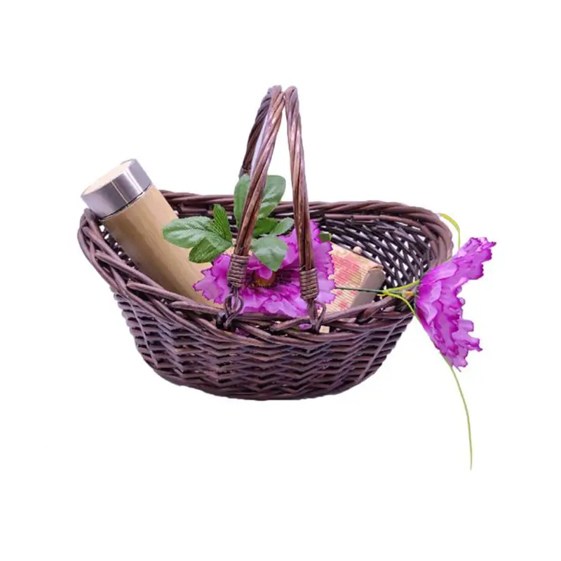 

wholesale small decorative easter oval gift baskets shopping fruit wine plant wicker basket for gifts with handles, Customized color