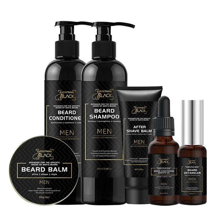 

Everythingblack Private Label Organic Beard Kit Beard Balm Oil Set For Softens CLEANSING Growth Beard Without Sulfate Free