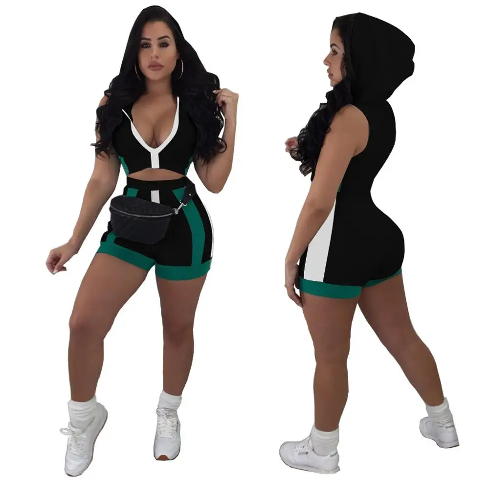 

Short Sports Contrast Hoody Jersey and Shorts Two Piece Set Women Clothing