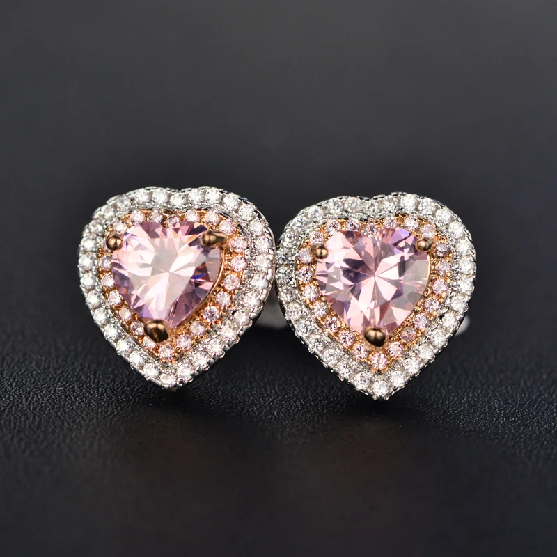 

Sevenajewelry brand SAE56059 Wholesale Fashion Jewelry Pink heart stud couple S925 silver needle not allergic zircon Earrings