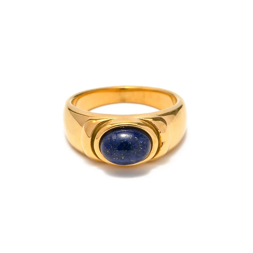 

Minimalist Oval Lapis Natural Stone Lazurite Dainty Jewelry PVD 18K Gold Plated Stainless Steel Ring