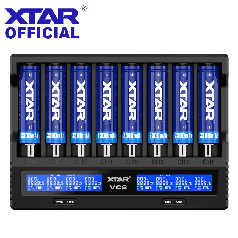 XTAR Newest Universal intelligent charger VC8 8 slot fast charger max 3A for 18650 20700 21700 li-ion&1.2V Ni-MH batteries