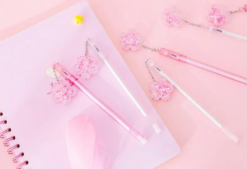 亮片樱花吊坠凝胶笔可爱的笔学生签名笔