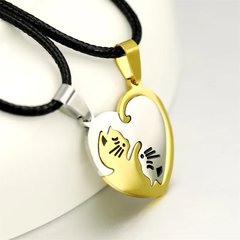 

18K Gold Stainless Steel Puzzle Cat Pendant Yin Yang Necklace sets for Couples Brothers Friends Valentine's Day Christmas Gifts