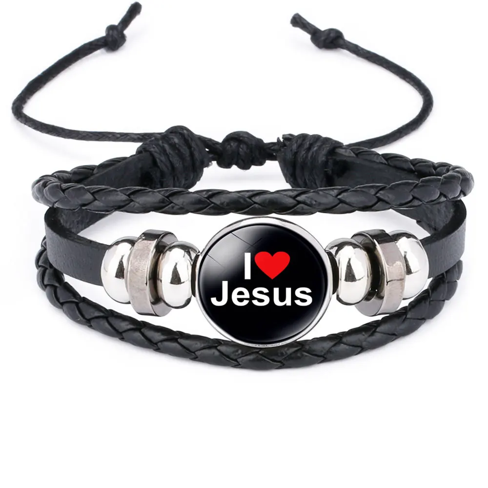 

Christian religion i love jesus woven bracelet custom pattern braided leather bracelet