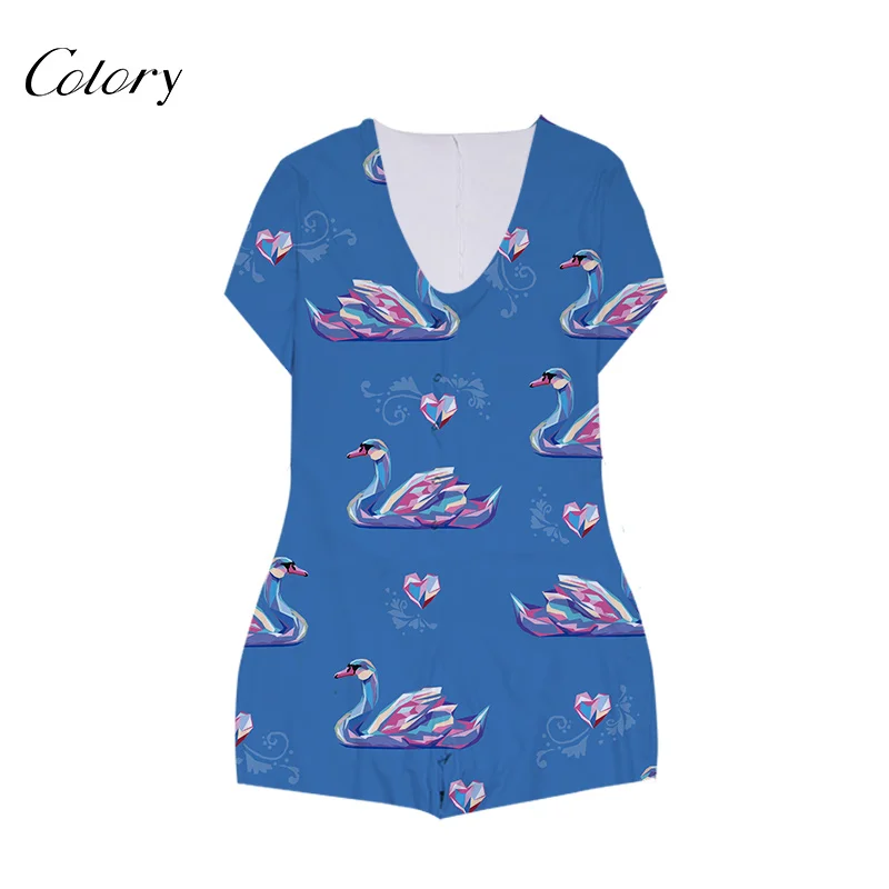 

Colory Long Sleeve Deep V-neck Pajamas Two Piece Short Set Women V Cut Jumpsuit, Picture shows