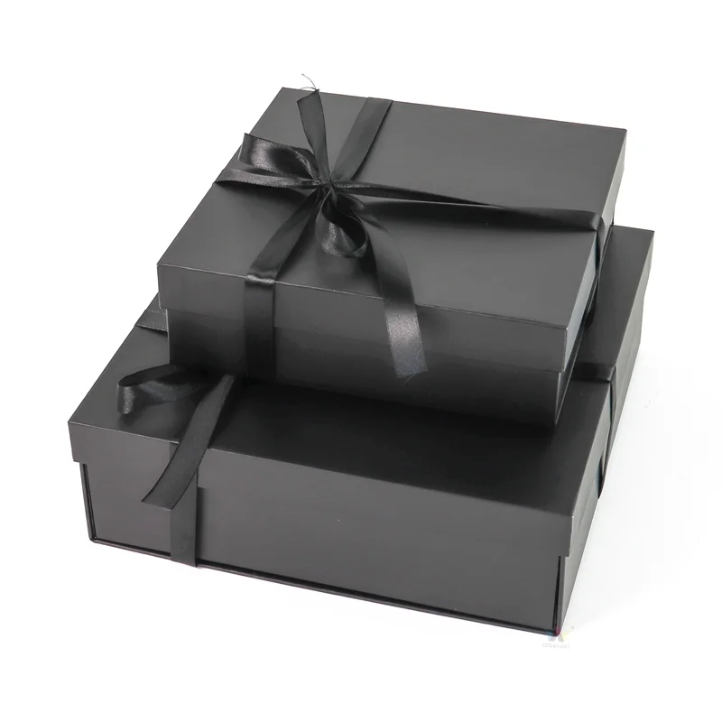 

Glossy Black Collapsible Gift Boxes Cardboard Clothing Packaging Box Luxury Wedding Anniversary Invitation Gift Box