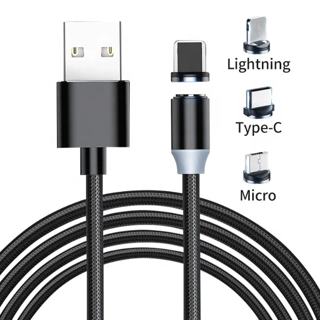 

Micro USB 3 in 1 Magnetic Charger Cable LED Magnetic USB Charging Cable, Grey/red/black/sliver/gold