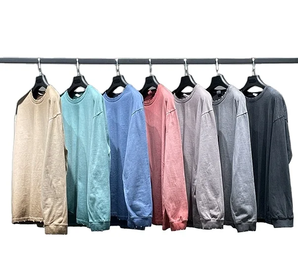 

2021 autumn tshirts acid wash oversized tshirt long sleeve, Customized color